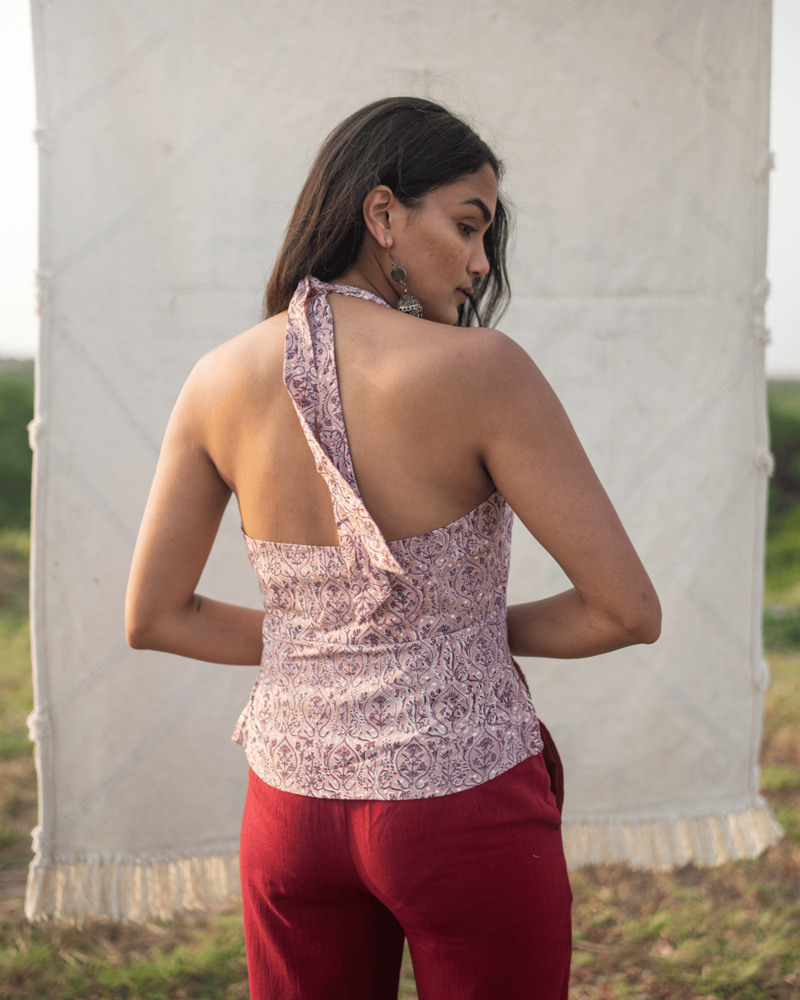 Hand Block Printed Backless Top - Salsa Rose-S