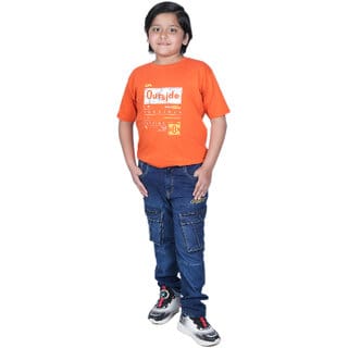 Kid Kupboard Cotton Girls T-Shirt, Orange, Half-Sleeves, 8-9 Years KIDS7097