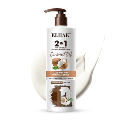 ELHAE 2-in-1 Anti Hairfall and Anti Dandruff Shampoo with Conditioner for Women and Men | Hairfall Control, Dandruff Protection, and Coconut Oil Extract for Oil Control - 300ml