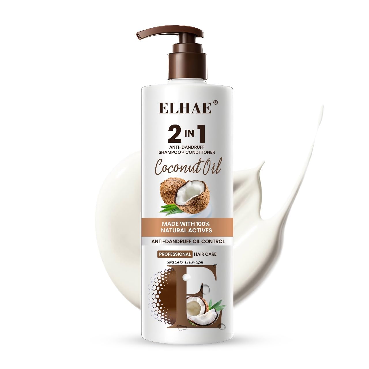 ELHAE 2-in-1 Anti Hairfall and Anti Dandruff Shampoo with Conditioner for Women and Men | Hairfall Control, Dandruff Protection, and Coconut Oil Extract for Oil Control - 300ml