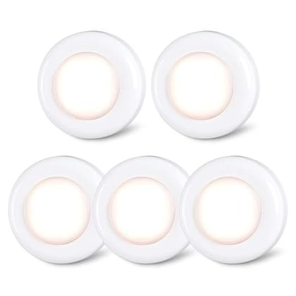 Tap/Push Light Star-Spangled Mini Night Touch Led Puck Light Portable Under Cabinet Lighting Battery Operated Powered Diy Stick On Light Wireless Closet Counter Kitchen Warm White 5Pack_assorted colour