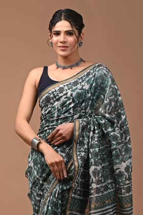JAIPUR HANDBLOCK PRINT Exclusive collection of handblock printed pure chanderi silk sarees with blouse piece.