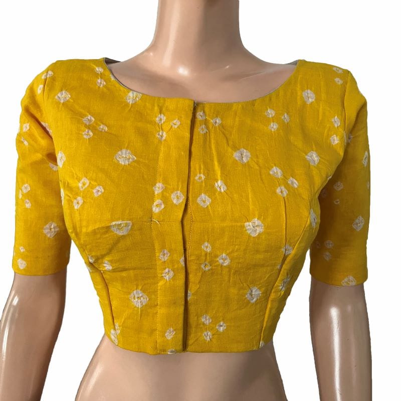 Bandhani Cotton Boat neck Blouse with Lining , Yellow, BP1202-S