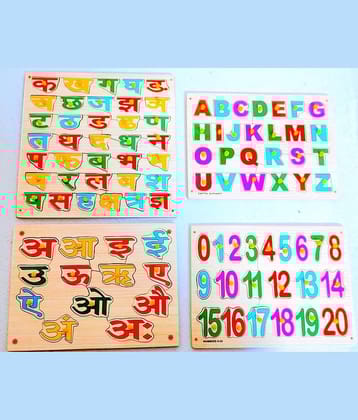 Hindi Alphabet ( Consonant) ,English Alphabet  & Number  learning puzzle Combo Board for Kids Pre Primary Education  With Picture & Knobs,