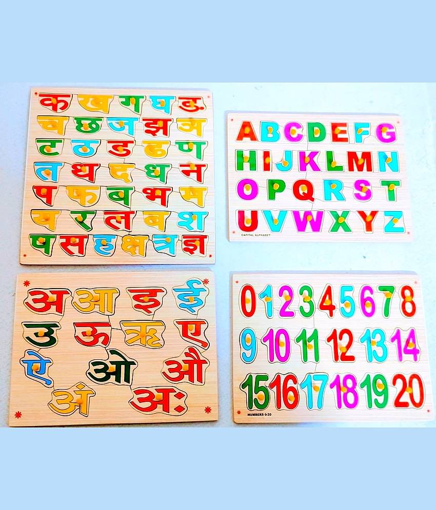Hindi Alphabet ( Consonant) ,English Alphabet  & Number  learning puzzle Combo Board for Kids Pre Primary Education  With Picture & Knobs,