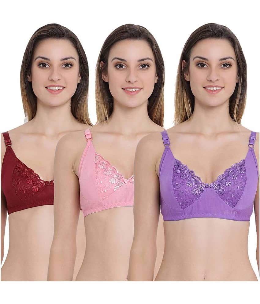 Kiran Enterprises Pack of 3 Cotton Non Padded Women's Minimizer Bra ( Multi Color )