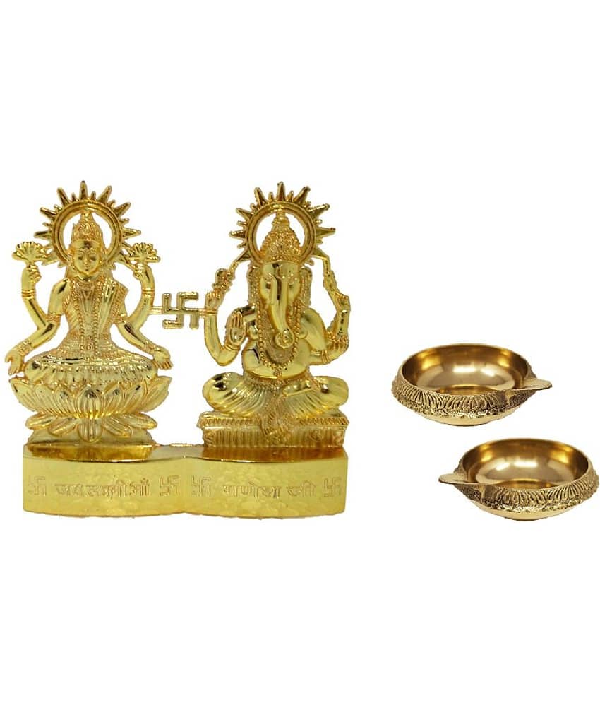 BHARDWAJ RETAILS - Laxmi Ganesh Idol with Brass Kuber Diya 2 Pcs