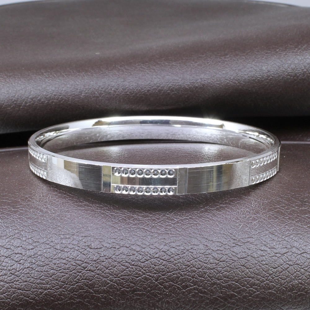Indian Real Sterling Pure Silver Men's Bangle Bracelet - 6.4 CM