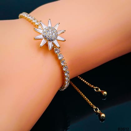 Rotating Trillion Flower Silver Adjustable Slider Bracelet for Women-Gold