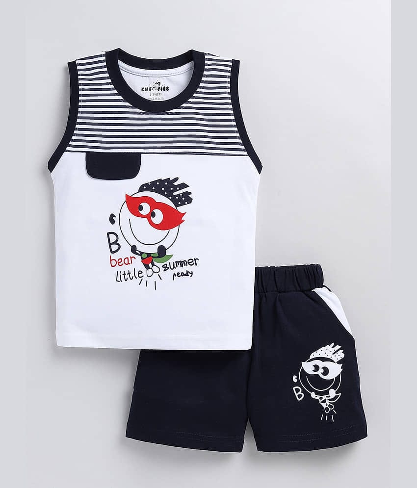 CUTOPIES Pack of 1 Boys Cotton Blend T-Shirt & Shorts Set ( Red )