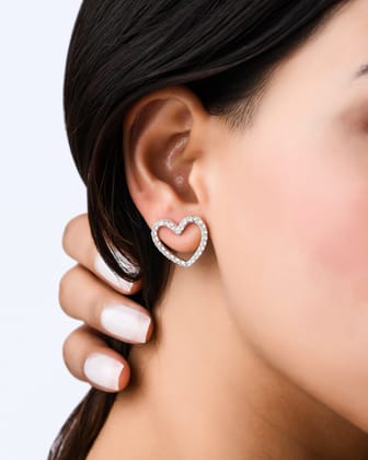 Sparkling Heart Studs-Silver Plated