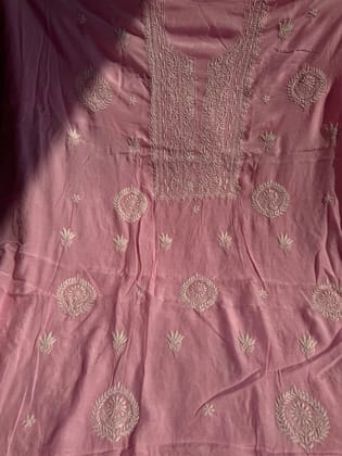 Pure Muslin kurti Length unstitched - Pink-Pink / Free Size / Muslin