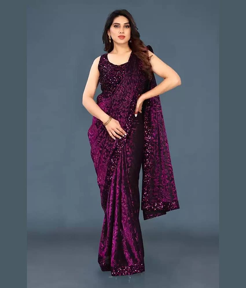 Shree Gullak Silk Lycra Printed Saree With Unstitched Blouse Piece ( Purple )