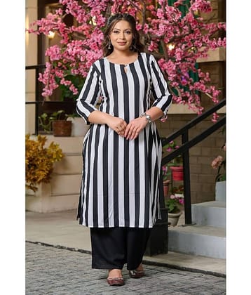 PrettyPlus by Desinoor.com Rayon Striped Straight Women's Kurti - White ( Pack of 1 )
