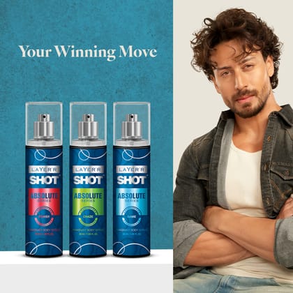 LAYER'R SHOT Absolute Body Spray Combo for Men, 50ml Pack of 3 | Craze, Game & Power | Bold & Fresh Long-Lasting Fragrance | Skin-Friendly, No Stains, IFRA Certified
