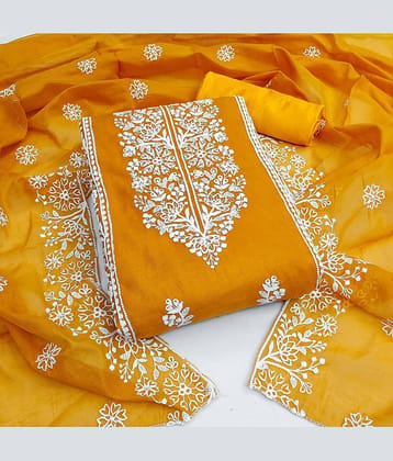 Rangtulika Ethnics Unstitched Cotton Blend Embroidered Dress Material - Yellow ( Pack of 1 )
