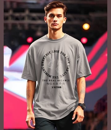 ENITOR Men Cotton Blend Oversized Fit Printed T-Shirt ( Grey )