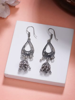 NVR Women Silver Plated German Silver Jhumka Earrings-One Size / Silver / German Silver