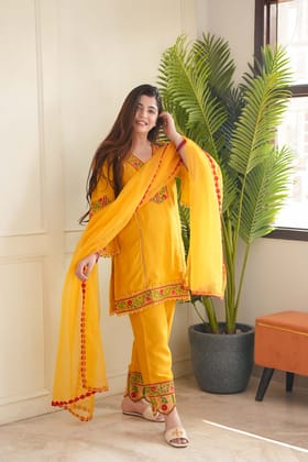 Rajha Yellow Thread Work Silk Suit-L