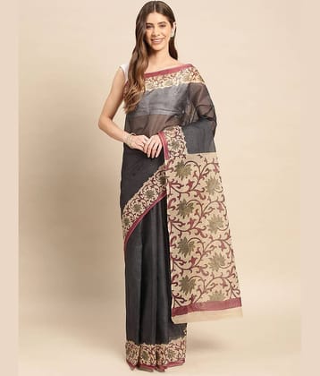 SHANVIKA Cotton Printed Saree Without Blouse Piece ( Dark Grey )