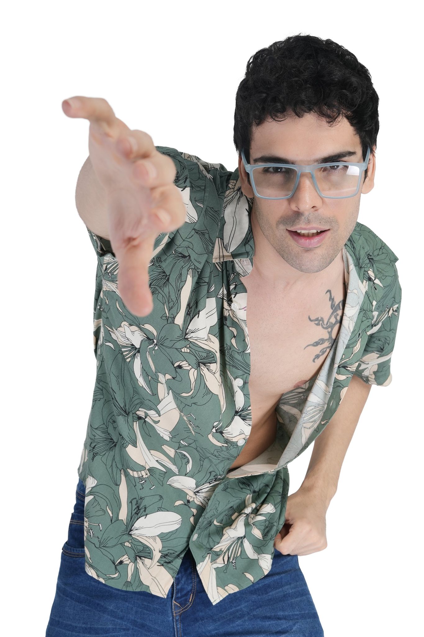 Green Tropical Leaf Print Casual Shirt