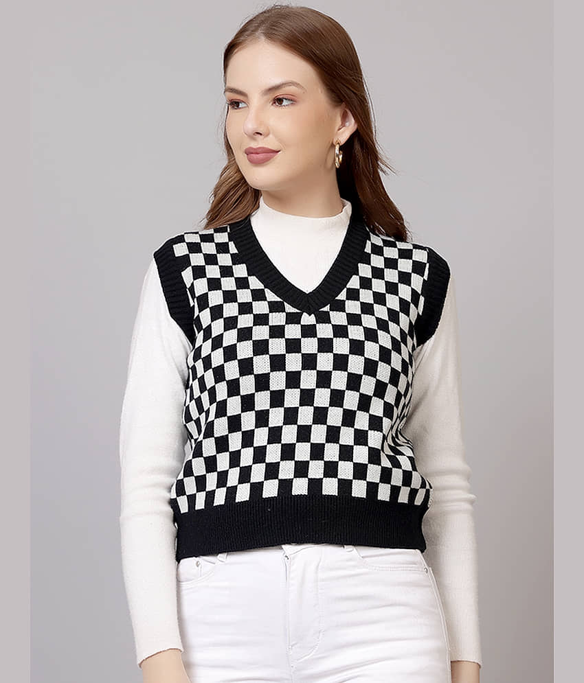 FEVERFEW Women Woollen V-Neck Pullover ( Black )
