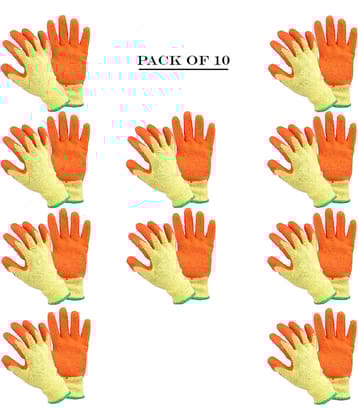 LAXMI Nylon Anti Cut Resistance Yellow Orange Hand Gloves  (Pack of 10) Nylon Safety Glove