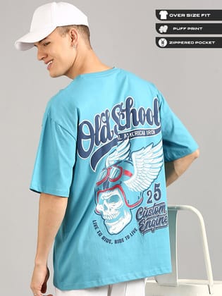 Sky Blue Oversized Puffy Printed T-shirt-S
