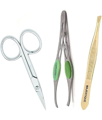 Majestique Eyebrow Pluker with Nail Scissors & Twizzer Tools for Eyebrows Plucker Removal - 3Pcs