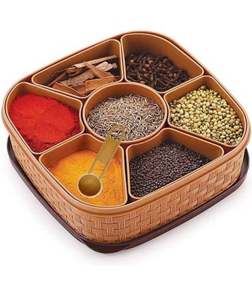 Masala Rangoli Box Dabba for Keeping Spices, Spice Box for Kitchen, Plastic Wooden Style Masala Box, Masala Container, Masala Dabba