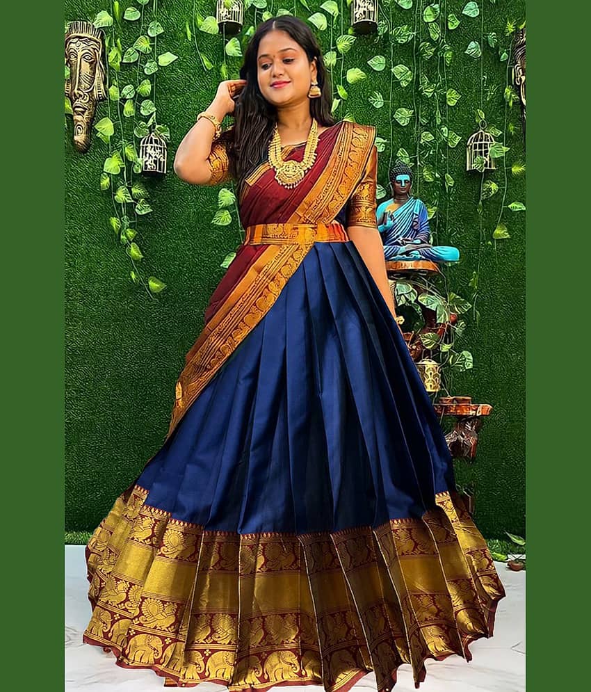 Trijal Fab Green Jacquard Circular Semi Stitched Lehenga