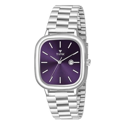 Thynk Purple Trendy Women's Analog Watch with Purple Dial & Stainless Steel Strap | Elegant Square Case Wristwatch with Date Display
