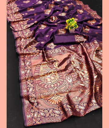 Kanooda Prints Silk Blend Embellished Banarasi saree With Unstitched Blouse Piece ( Rama )