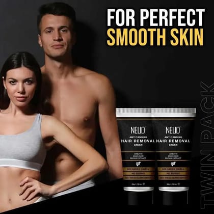 NEUD Anti-Tanning Hair Removal Cream for Arms, Legs, Chest, Back - Twin Pack (50g x 2 Tubes)