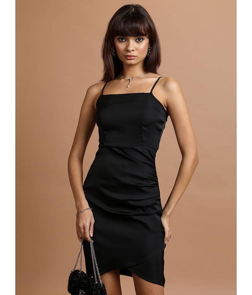 Ketch Polyester Blend Solid Mini Women's Bodycon Dress - Black ( Pack of 1 )