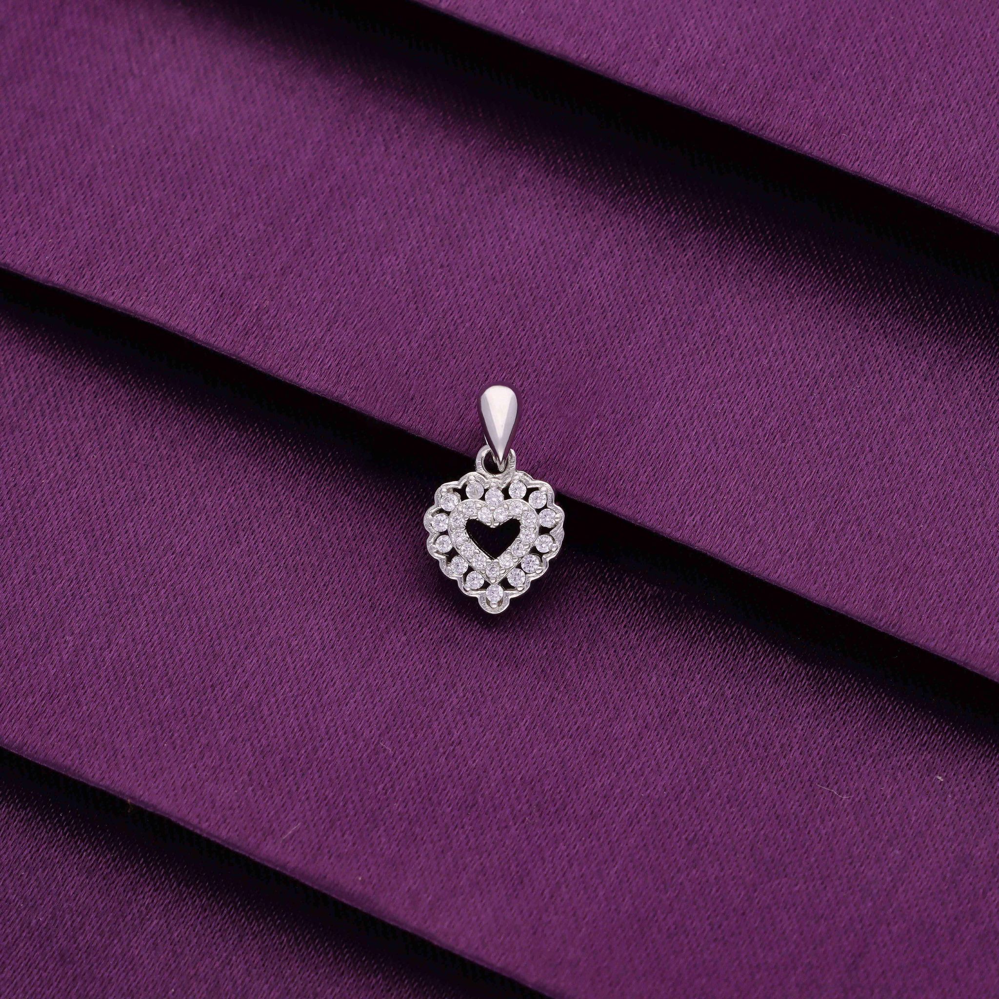 Crystal Caressed Heart Silver Pendant-White Stone / Silver