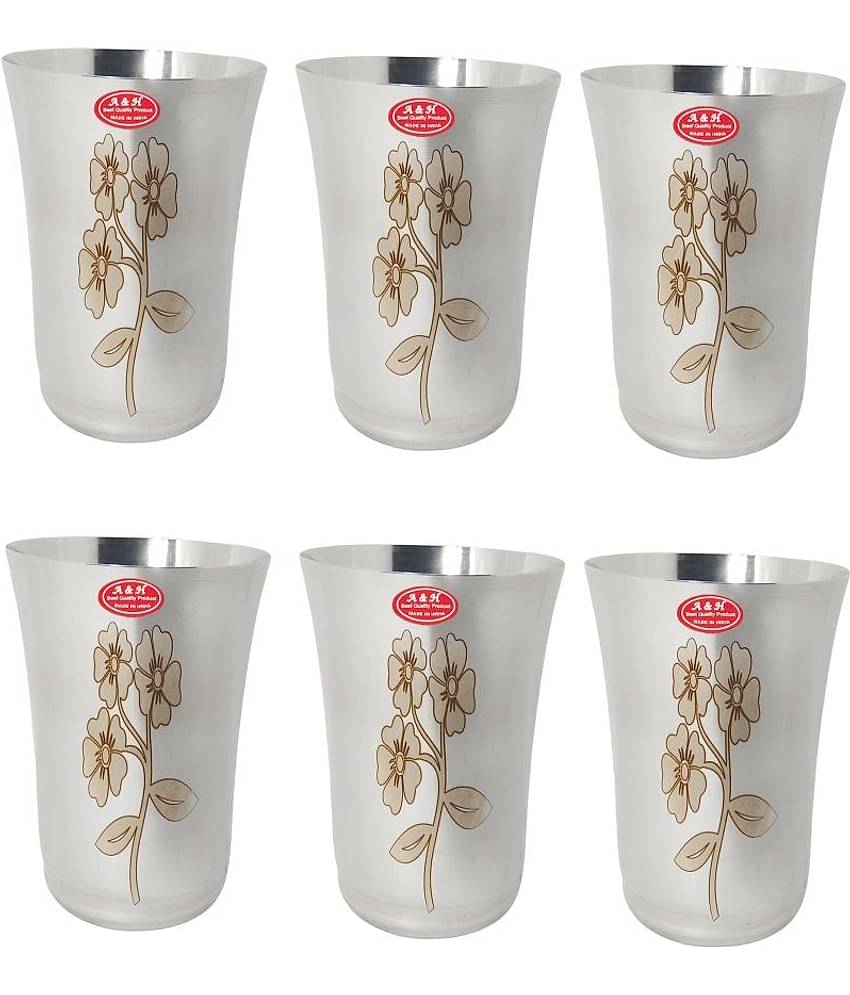 A & H ENTERPRISES - Daily & Regular Use Steel Glasses 300 ml ( Pack of 6 )