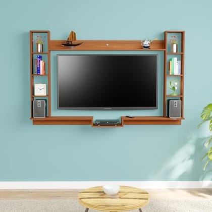 DAS Darcy LED Light Installed Wall Mount Engineered Wood TV Entertainment Unit/Tv Rack Set to Box Stand with Wall Shelves for Living Room Classic Walnut Finish (Ideal for up to 55") Screen DAS Darcy LED Light Installed Wall Mount Engineered Wood TV Entertainment Unit/Tv Rack Set to Box Stand with Wall Shelves for Living Room Classic Walnut Finish (Ideal for up to 55") Screen