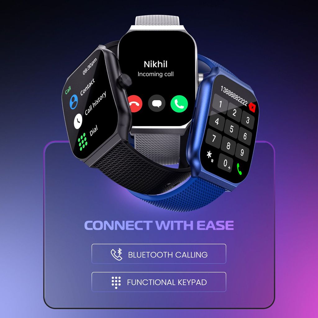 CELLECOR E3 Rise 2.01" HD Curved Display Smart Watch, Bluetooth Calling, 100+ Watch Faces, 100+ Sports Modes, Health Suite, Voice Assistance (Blue)