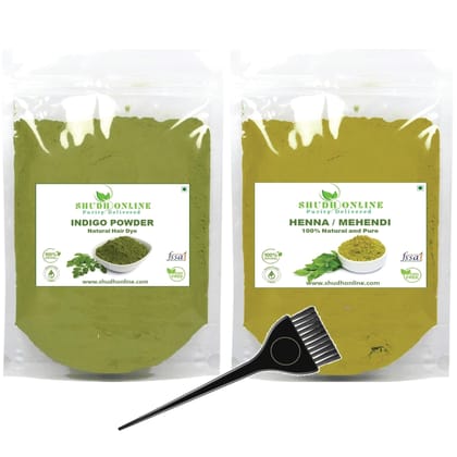 Shudh Online Indigo and Henna Powder Organic for Hair Colour (200 Grams each - 400 grams), Avuri and Mehandi, Neela Amari, Natural Mehndi, Neel Patti, Neelayamari, Neli Aku, cassia obovata Shudh Online Indigo and Henna Powder Organic for Hair Colour (200