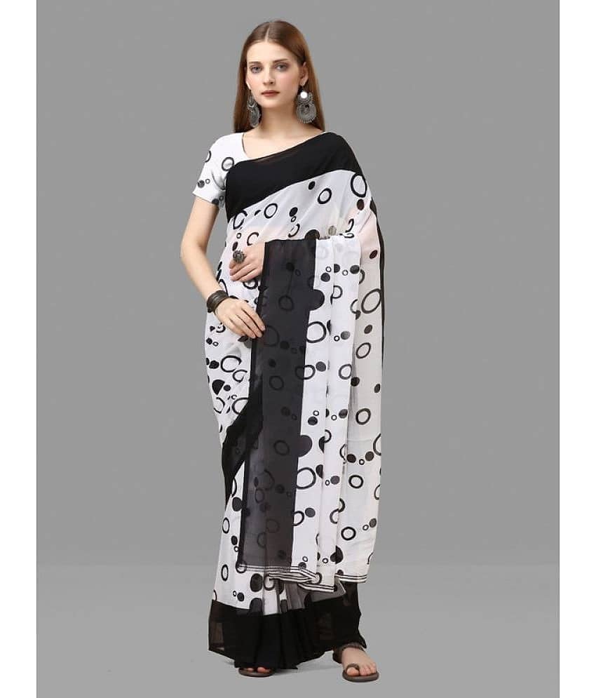 Sitanjali Lifestyle Georgette Printed Saree With Unstitched Blouse Piece ( Black )