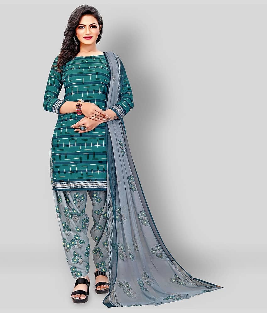 Anand Green Crepe Unstitched Dress Material
