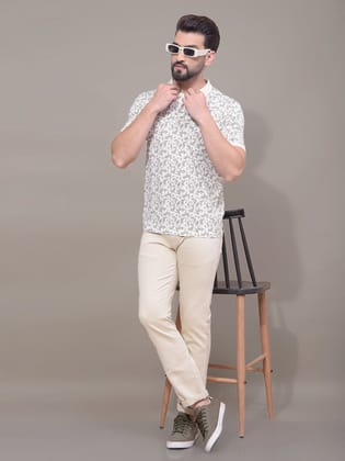 Olive Floral Print Polo Neck T-Shirt-M / Olive