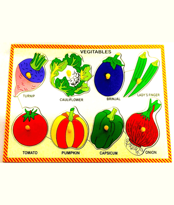 Wooden Multi-Color SET 8 VEGETABLE PUZZLE Board for Kids Pre Primary Education