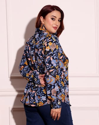 Blue Multicolored Floral Shirt-L / Blue