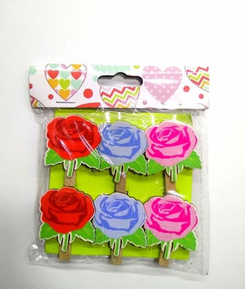 Wooden Photo Clips - Roses- 6 Pcs Set