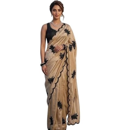 Women's Viscose Silk Embroidered Saree With Unstitched Blouse 5.5Mtr (Beige)-PID67233