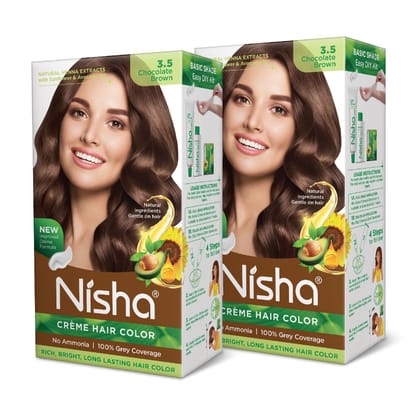 Nisha Creme Hair Color 3.5 Chocolate Brown 120g Pack of 2, Permanent Hair Colour, No Ammonia, 100% Grey Coverage