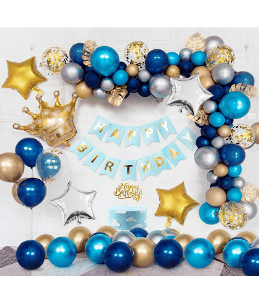 Jolly Party  Blue Happy Birthday Decoration Combo - 59pcs SET