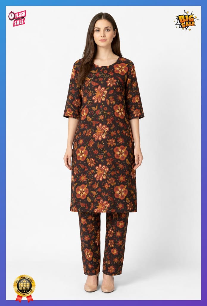 Women Cotton Printed Straight Kurti Pant Set | Floral Printed Kurta with Pant | Casual Daily Wear Ethnic Kurti Set for Women